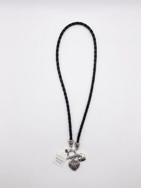 Lia Sophia Black Braided Cord Necklace with Silver Heart Charms